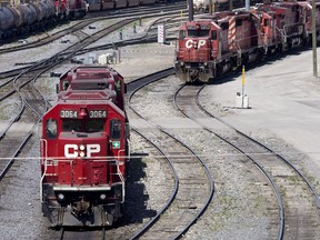 Canadian Pacific Railway locomotives pull into Calgary.