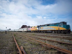 A VIA Rail train sits idle at the train station in Churchill, Man., on June 22, 2017. The federal transport regulator has ruled that Omnitrax Canada must restore service along the Hudson Bay Railway between The Pas and Churchill. The railway has been out of service for more than a year after severe spring flooding in 2017. The Canadian Transportation Agency has ordered Omnitrax to begin repairs by July 3 and complete them as quickly as possible.