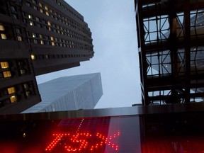 A TSX tote board is pictured in Toronto, on Dec.31, 2012.