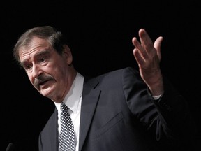 File - In this Oct. 18, 2018, file photo, former Mexican President Mexico Vicente Fox speaks at the CATO Institute in Washington. Former Mexican President Vincente Fox calls himself a soldier in the global campaign to legalize marijuana, and he foresees a day when the marketplace will deliver an array of benefits from sharply reduced cartel violence in his home country to new jobs and medicines. He's taking a new post to advance his message on the board of High Times, one of the longstanding brands in cannabis media.