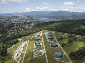 A aerial view of Trans Mountain tank farm is pictured in Burnaby, B.C.