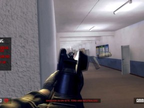 This screen shot taken from YouTube shows a still frame from the video game "Active Shooter."  Acid Software, the developer of the school shooting video game is defending the product and vowing to continue selling it online as parents of slain children and other mass shooting victims work to get the game wiped off the internet. The developer recently set up two websites for the game after it was removed from the webpages of video game marketplace Steam and crowdfunding site Indiegogo.   (YouTube via AP)