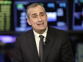 FILE- In this March 13, 2017, file photo, Intel CEO Brian Krzanich is interviewed on the floor of the New York Stock Exchange. Krzanich is resigning after the company learned of a consensual relationship that he had with an employee. Intel said Thursday, June 21, 2018, that the relationship was in violation of the company's non-fraternization policy, which applies to all managers.