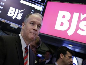 BJ's Wholesale Club Chairman & CEO Christopher Baldwin is photographed on the floor of the New York Stock Exchange, as he waits for his company's IPO to begin trading, Thursday, June 28, 2018. Shares of BJ's Wholesale Club Holdings Inc. are soaring as it returns to the public markets after seven years.