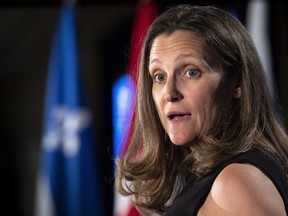 Foreign Affairs Minister Chrystia Freeland delivers a luncheon speech in Montreal on Wednesday, June 20, 2018.