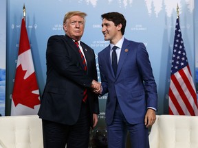 U.S. President Donald Trump meets with Prime Minister Justin Trudeau during the G-7 summit.