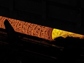 A steel billet is pierced during the hot rolling process to create a seamless pipe at the Tenaris pipe mill Wednesday, June 6, 2018, in Bay City, Texas. Tenaris, which imports steel from it's facilities around the world, is seeking an exemption from the steel tariff.