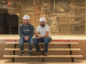 Lee Evans, left, CEO/co-founder, and Dustin Gamester, CTO/co-founder of myComply in a construction site near their office in Saskatoon.