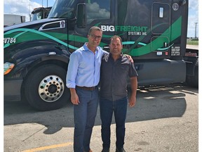 Gary Coleman, president of Big Freight Systems, and Jim Clunie, president of Kelsey Trail Trucking, believe the merger of their second-generation trucking companies is a great match because of their shared long family history and success in trucking.