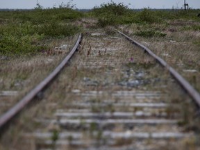 The closed rail line to Thompson in Churchill, Manitoba.