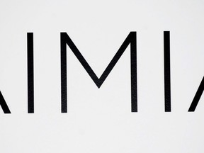 An AIMIA logo is shown at the company's annual general meeting in Montreal, Friday, May 4, 2012.