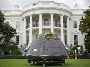 An Orion crew module, part of NASA's Space Launch System (SLS), is on display on the South Lawn of the White House in Washington at the "Made in America", product showcase featuring items created in each of the U.S. 50 states, Monday, July 23, 2018.