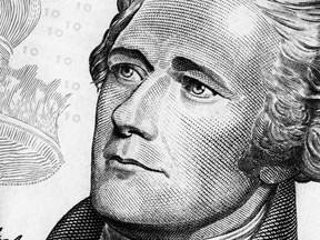 Portrait of Alexander Hamilton on the U.S. $10 bill.