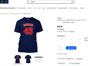 An "Impeach 45" shirt for sale on the Walmart website on July 3.