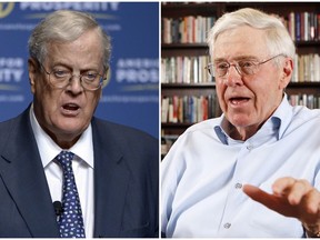 This combination of 2013 and 2012 file photos shows brothers David, left, and Charles Koch. In July 2018, an estimated 500 Koch donors _ each having committed at least $100,000 annually _ gathered in the mountains of Colorado for an invitation-only "seminar" that featured a handful of elected officials and high-profile influencers. The conservative network remains one of the nation's most influential political forces.
