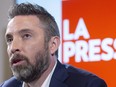 La Presse president Pierre-Elliott Levasseur responds to a question during a news conference. Tuesday, May 8, 2018 in Montreal. Montreal-based La Presse news group says it has officially adopted a not-for-profit structure.