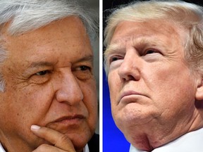 U.S. President Donald Trump on Monday said that he's in discussions with incoming Mexican President Andres Manuel Lopez Obrador, right, about doing something "very dramatic, very positive for both countries," without giving more details.