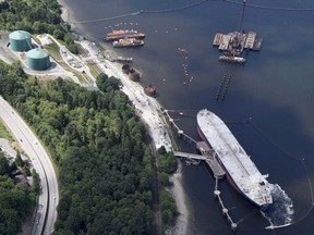 A aerial view of Kinder Morgan's Trans Mountain marine terminal, in Burnaby, B.C.