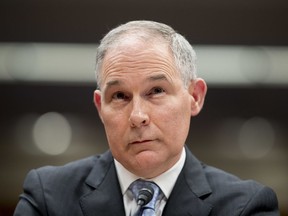 FILE - In this May 16, 2018, file photo, Environmental Protection Agency Administrator Scott Pruitt appears before a Senate Appropriations subcommittee on the Interior, Environment, and Related Agencies on budget on Capitol Hill in Washington. President Trump tweeted Thursday, July 5, he accepted the resignation of Pruitt.