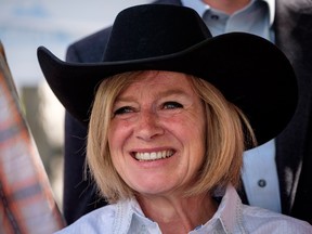 Alberta Premier Rachel Notley attends her Stampede pancake breakfast in Calgary on Monday, July 9, 2018.  Notley said Alberta will likely own part of the Trans Mountain pipeline.