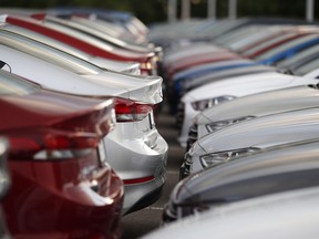 Elantra sedans sit at a Hyundai dealership in Littleton, Colo.