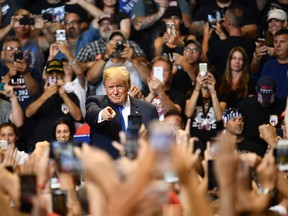 U.S. President Donald Trump speaks at a political rally in Pennsylvania on Thursday.
