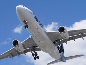 An Air Transat Airbus A330 lands at Montreal's Trudeau Airport.