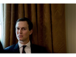 FILE - In this Thursday, Aug. 16, 2018 file photo, President Donald Trump's White House Senior Adviser Jared Kushner attends a cabinet meeting in the Cabinet Room of the White House, in Washington. The Kushner family real estate company was fined $210,000 by New York City regulators on Monday, Aug. 27, 2018, following an Associated Press investigation earlier this year that showed it routinely filed false documents with the city claiming it had no rent-regulated tenants in its buildings when it, in fact, had hundreds.