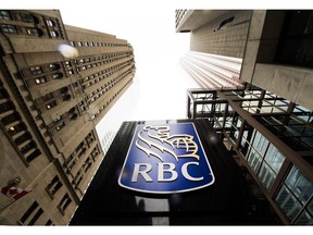 A Royal Bank of Canada sign is shown in the financial district in Toronto on Tuesday, August 22, 2017. Royal Bank of Canada raised its dividend as it reported a record $3.1 billion in net income for its third quarter, up 11 per cent from a year ago.