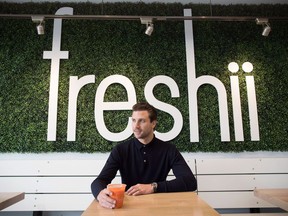 Matthew Corrin, founder & CEO of Freshii, poses for a photograph at one of the company's franchises in Vancouver, B.C., on Wednesday January 24, 2018. Freshii share prices tumbled more than 10 per cent in mid-morning trading even as the Toronto-based restaurant chain met earnings expectations for the second quarter.THE CANADIAN PRESS/Darryl Dyck