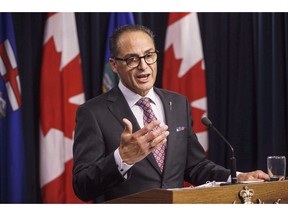 Alberta Finance Minister Joe Ceci speaks about the Government of Alberta's 2016-17 year-end financial results, in Edmonton on Thursday, June 29, 2017. Alberta is on track to reduce its deficit this year by $1 billion. Finance Minister Joe Ceci says more oil revenue and higher than expected returns on income tax are the reason this year's projected deficit will now be $7.8 billion.THE CANADIAN PRESS/Jason Franson