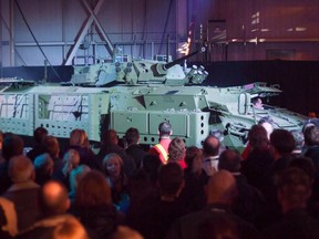 A Light Armoured Vehicle is unveiled at a news conference at a General Dynamics facility in London, Ont., on January 24, 2012.