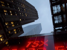 The S&P/TSX composite index closed down 75.76 points at 16,250.75.