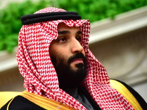Crown Prince Mohammed bin Salman of the Kingdom of Saudi Arabia is seen during a meeting with President Donald Trump in the Oval Office at the White House on March 20, 2018 in Washington, D.C.