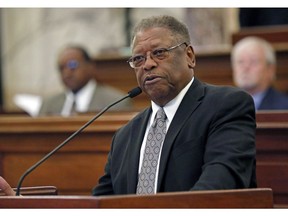 Senate Transportation Committee Chairman Willie Simmons, D-Cleveland, presents a lottery bill in Senate chambers at the Capitol in Jackson, Miss., Monday, Aug. 27, 2018. The Senate passed the bill, 31-17, however, the Mississippi House killed the bill that would create a state lottery, voting 60-54 against it. The lottery was an attempt to put about $200 million a year into highways and bridges. The bill was held for the possibility of more debate, meaning supporters could try to revive it.