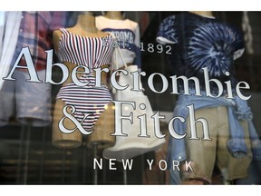 FILE- In this May 24, 2018, file photo, items are displayed at an Abercrombie and Fitch retail outlet in New York. Abercrombie and Fitch reports earnings Thursday, Aug. 30.