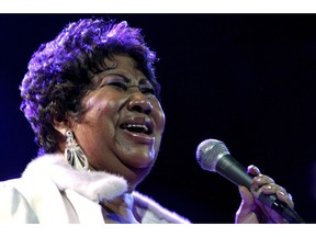 FILE - In this Nov. 21, 2008 file photo, Aretha Franklin performs at the House of Blues in Los Angeles.   Franklin died Thursday, Aug. 16, 2018 at her home in Detroit.  She was 76.