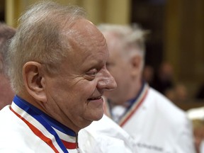 FILE - In this Jan.26, 2018 file photo, French chef Joel Robuchon attends the funeral ceremony for late French chef Paul Bocuse at the Saint-Jean cathedral, in Lyon, central France. French master chef Joel Robuchon has died at the age of 73.