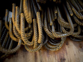 Steel rebar at a condominium construction site in Toronto.