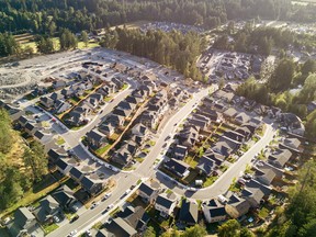Homes under construction are seen from above the Langford suburb of Victoria, British Columbia.