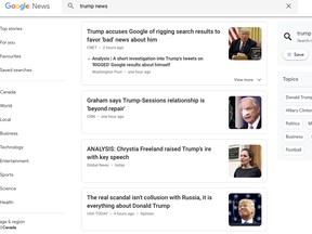 The top stories on a Google search for Trump news on Tuesday.