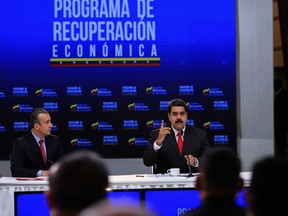 Venezuela President Nicolas Madura, right, during a meeting with Venezuelan businessmen at the Miraflores presidential palace in Caracas last week.