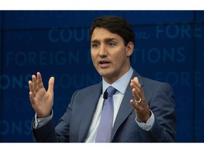 Canadian Prime Minister Justin Trudeau participates in a discussion at the Council on Foreign Relations in New York, Tuesday, Sept. 25, 2018.