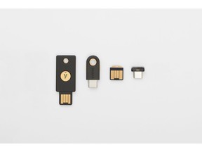 The YubiKey 5 Series is comprised of four multi-protocol security keys: YubiKey 5 NFC, YubiKey 5C, YubiKey 5 Nano, and YubiKey 5C Nano.