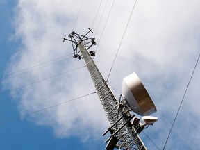 A cellphone tower in a field in Alberta. For farmers and rural dwellers living in areas that lack density, cell coverage is often promised but rarely implemented.