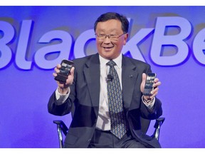 BlackBerry Ltd. reported its second-quarter profit more than doubled compared with a year ago. BlackBerry CEO John Chen reveals phones during the news conference for the company's new BlackBerry Classic phone, in New York on Wednesday, Dec. 17, 2014. The company, which keeps its books in U.S. dollars, says it earned US$43 million in its latest quarter, up from a profit of US$19 million.