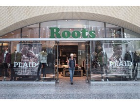 The storefront of a Roots location in Toronto is pictured on September 14 , 2017.