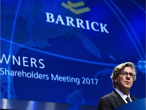 Toronto-based Barrick Gold Corp. has agreed to buy Randgold Resources for $7.9 billion in stock to create the world's largest gold miner. Barrick Gold executive chairman of the board John L. Thornton speaks during the company's annual general meeting in Toronto on Tuesday, April 25, 2017.