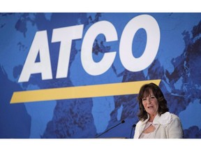 ATCO president and CEO Nancy Southern addresses the company's annual meeting in Calgary, Tuesday, May 15, 2018. Calgary-based ATCO Ltd. says it will buy a 40 per cent stake in South American port operator Neltume Ports for about $450 million.