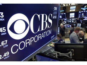 U.S. broadcaster CBS Corp. will open a television and film production hub in Toronto. The logo for CBS Corporation is displayed above a trading post on the floor of the New York Stock Exchange, Monday, July 30, 2018. The company says the hub will include six sound stages, offices and other technical facilities.